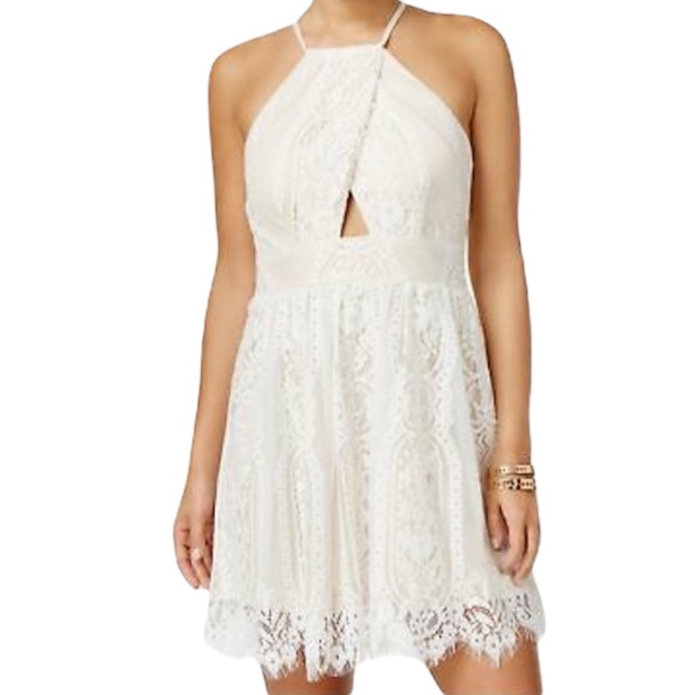Trixxi Fit & Flare Women’s White & Nude Lace Dress